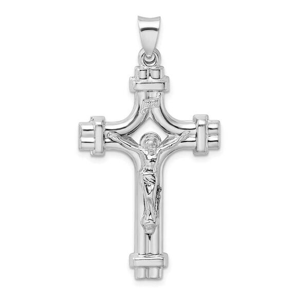 Men's Rhodium Plated Sterling Silver INRI Crucifix Pendant 24 x 46mm